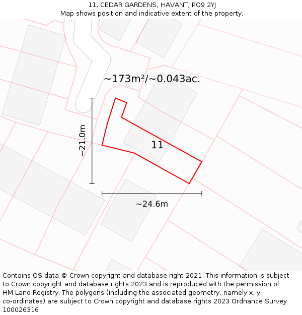 11, CEDAR GARDENS, HAVANT, PO9 2YJ: Plot and title map