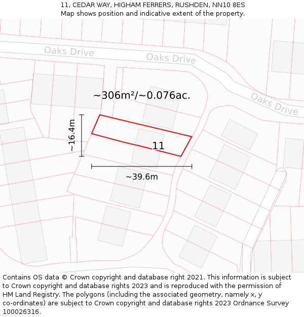 11, CEDAR WAY, HIGHAM FERRERS, RUSHDEN, NN10 8ES: Plot and title map