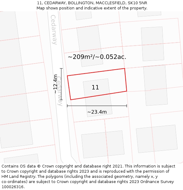11, CEDARWAY, BOLLINGTON, MACCLESFIELD, SK10 5NR: Plot and title map