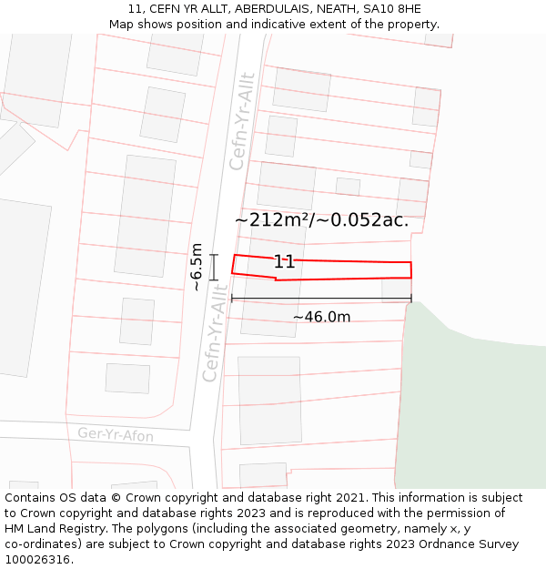 11, CEFN YR ALLT, ABERDULAIS, NEATH, SA10 8HE: Plot and title map