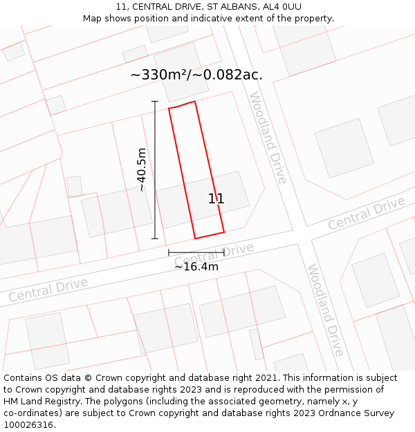 11, CENTRAL DRIVE, ST ALBANS, AL4 0UU: Plot and title map