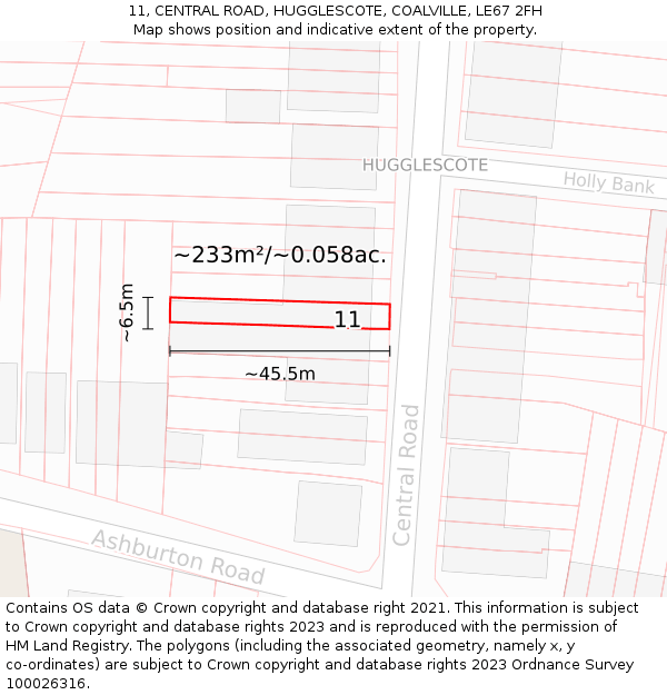 11, CENTRAL ROAD, HUGGLESCOTE, COALVILLE, LE67 2FH: Plot and title map