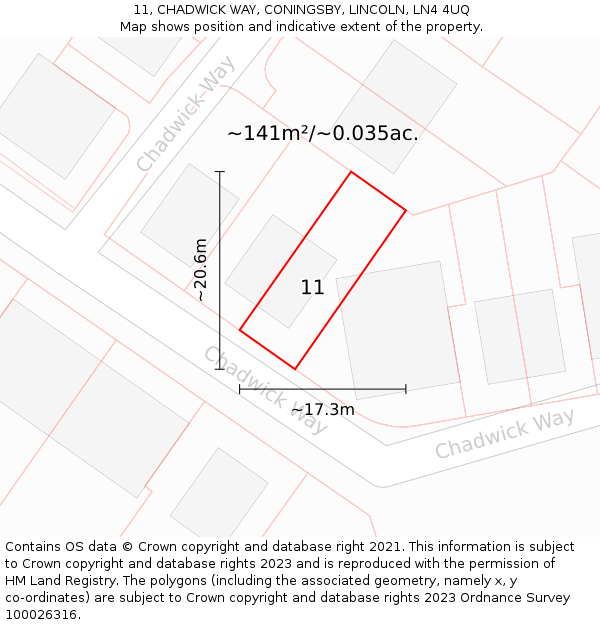 11, CHADWICK WAY, CONINGSBY, LINCOLN, LN4 4UQ: Plot and title map