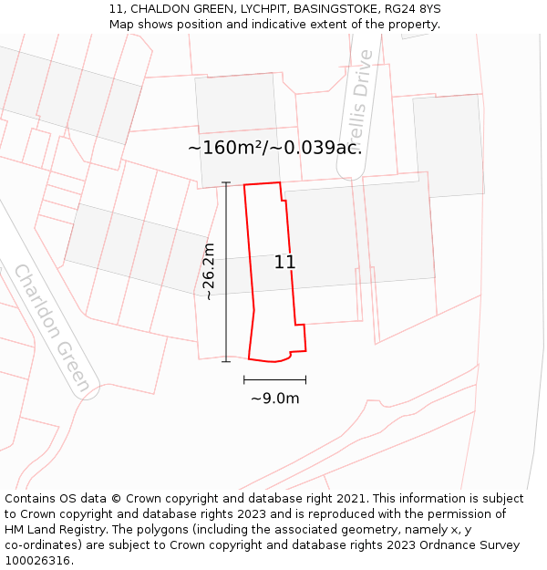 11, CHALDON GREEN, LYCHPIT, BASINGSTOKE, RG24 8YS: Plot and title map