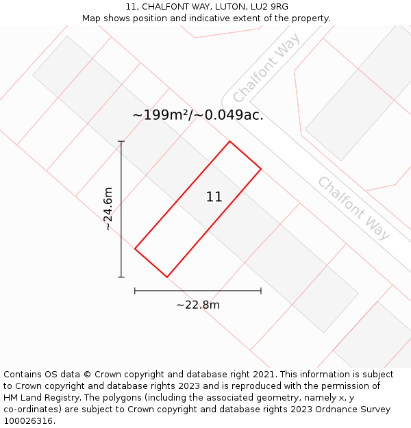 11, CHALFONT WAY, LUTON, LU2 9RG: Plot and title map