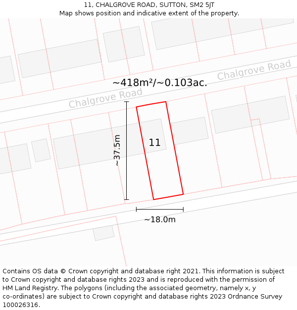 11, CHALGROVE ROAD, SUTTON, SM2 5JT: Plot and title map