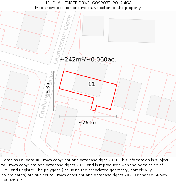 11, CHALLENGER DRIVE, GOSPORT, PO12 4GA: Plot and title map