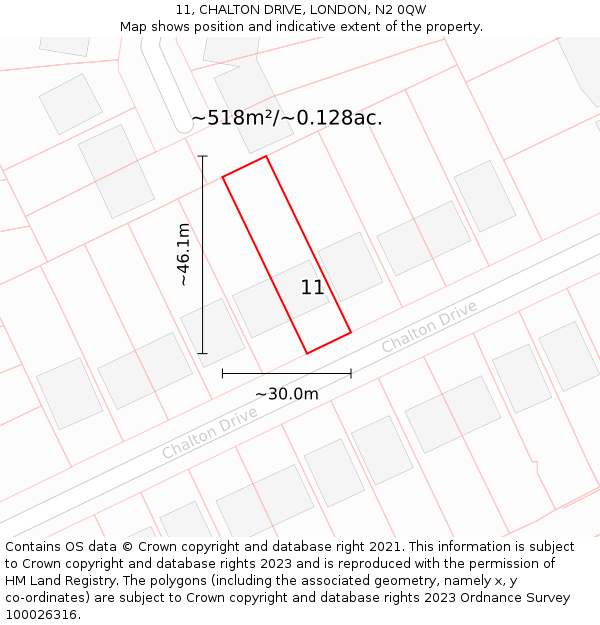 11, CHALTON DRIVE, LONDON, N2 0QW: Plot and title map