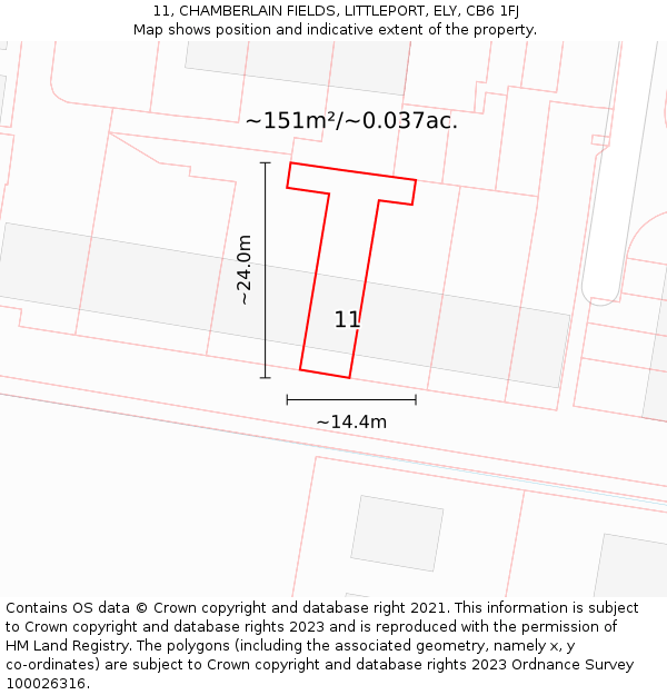 11, CHAMBERLAIN FIELDS, LITTLEPORT, ELY, CB6 1FJ: Plot and title map