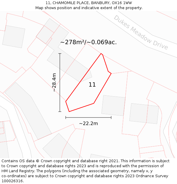 11, CHAMOMILE PLACE, BANBURY, OX16 1WW: Plot and title map