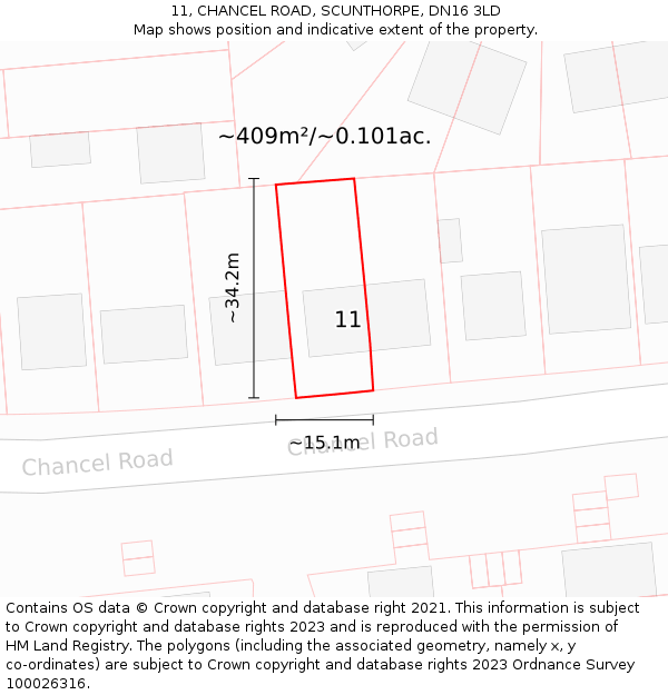 11, CHANCEL ROAD, SCUNTHORPE, DN16 3LD: Plot and title map