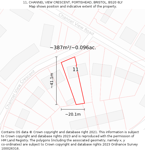 11, CHANNEL VIEW CRESCENT, PORTISHEAD, BRISTOL, BS20 6LY: Plot and title map