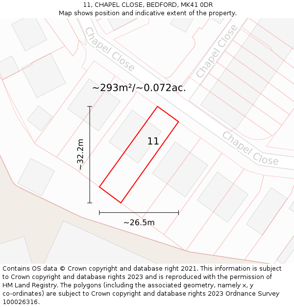 11, CHAPEL CLOSE, BEDFORD, MK41 0DR: Plot and title map
