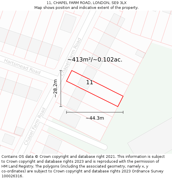 11, CHAPEL FARM ROAD, LONDON, SE9 3LX: Plot and title map