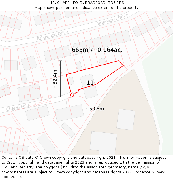 11, CHAPEL FOLD, BRADFORD, BD6 1RS: Plot and title map
