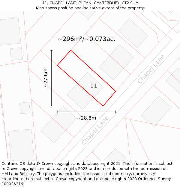 11, CHAPEL LANE, BLEAN, CANTERBURY, CT2 9HA: Plot and title map