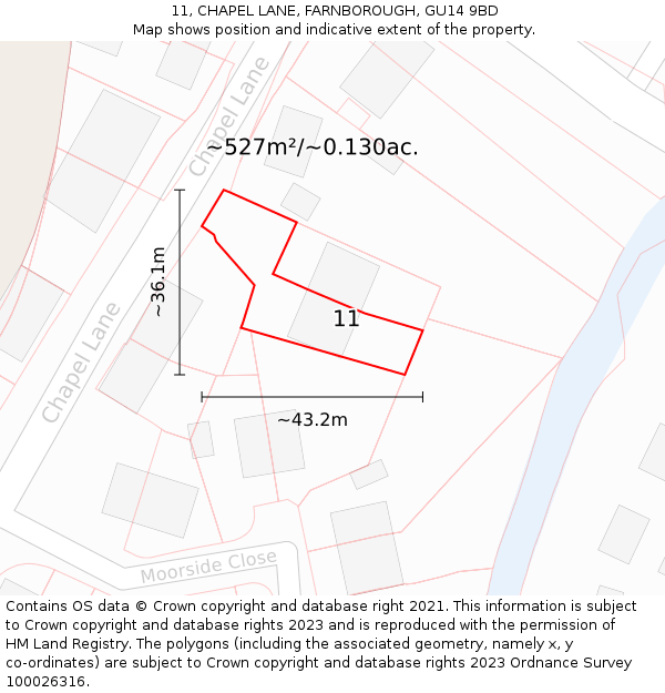 11, CHAPEL LANE, FARNBOROUGH, GU14 9BD: Plot and title map