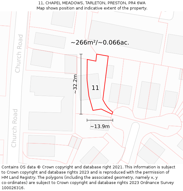 11, CHAPEL MEADOWS, TARLETON, PRESTON, PR4 6WA: Plot and title map
