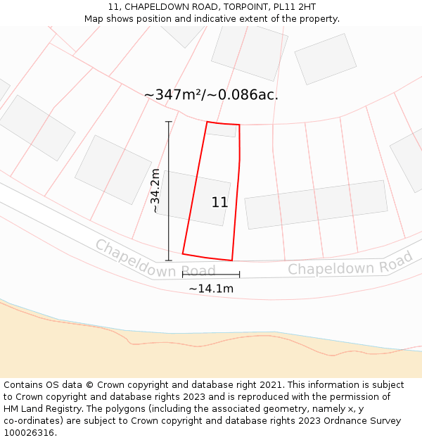 11, CHAPELDOWN ROAD, TORPOINT, PL11 2HT: Plot and title map