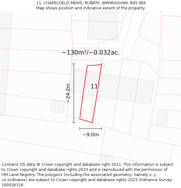 11, CHAPELFIELD MEWS, RUBERY, BIRMINGHAM, B45 9EE: Plot and title map