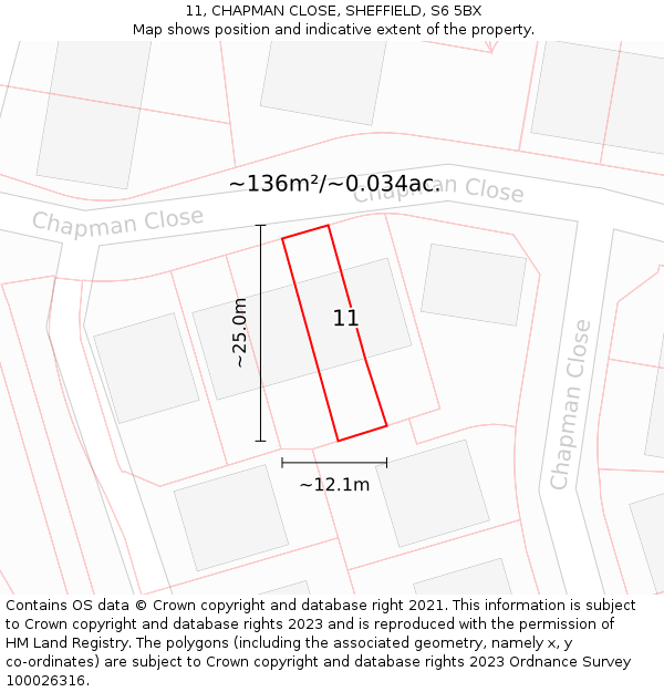 11, CHAPMAN CLOSE, SHEFFIELD, S6 5BX: Plot and title map
