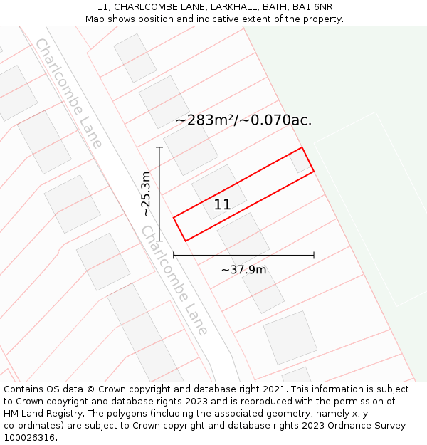 11, CHARLCOMBE LANE, LARKHALL, BATH, BA1 6NR: Plot and title map