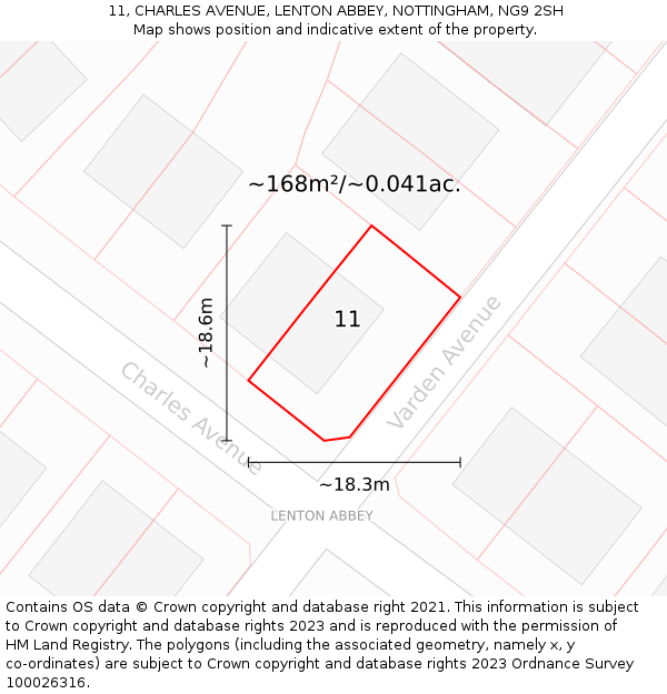 11, CHARLES AVENUE, LENTON ABBEY, NOTTINGHAM, NG9 2SH: Plot and title map