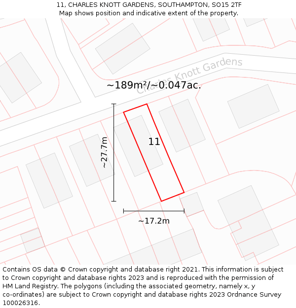 11, CHARLES KNOTT GARDENS, SOUTHAMPTON, SO15 2TF: Plot and title map