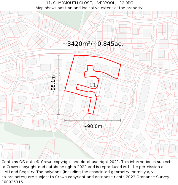 11, CHARMOUTH CLOSE, LIVERPOOL, L12 0PG: Plot and title map