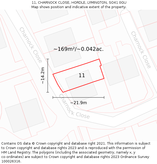 11, CHARNOCK CLOSE, HORDLE, LYMINGTON, SO41 0GU: Plot and title map