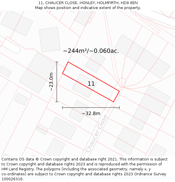 11, CHAUCER CLOSE, HONLEY, HOLMFIRTH, HD9 6EN: Plot and title map