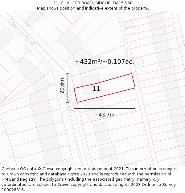 11, CHAUCER ROAD, SIDCUP, DA15 9AP: Plot and title map