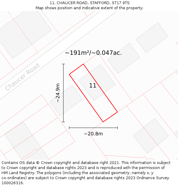 11, CHAUCER ROAD, STAFFORD, ST17 9TS: Plot and title map