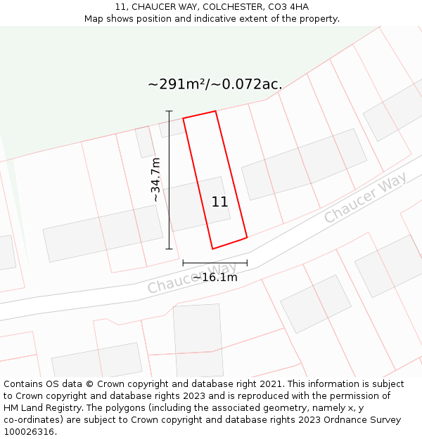 11, CHAUCER WAY, COLCHESTER, CO3 4HA: Plot and title map
