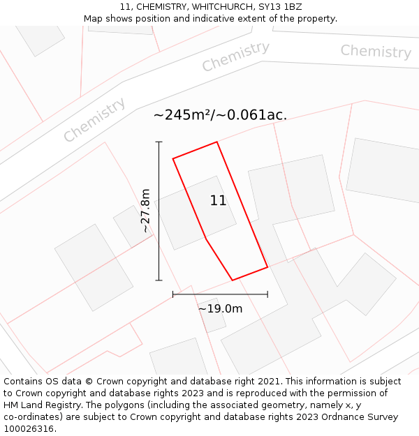 11, CHEMISTRY, WHITCHURCH, SY13 1BZ: Plot and title map