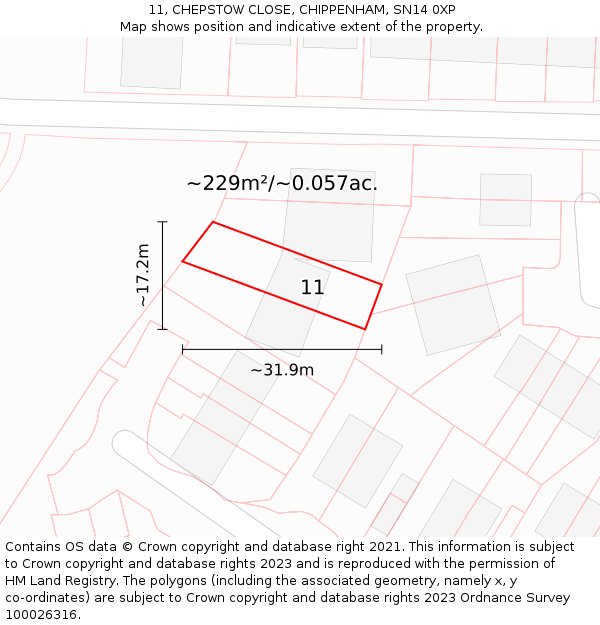 11, CHEPSTOW CLOSE, CHIPPENHAM, SN14 0XP: Plot and title map