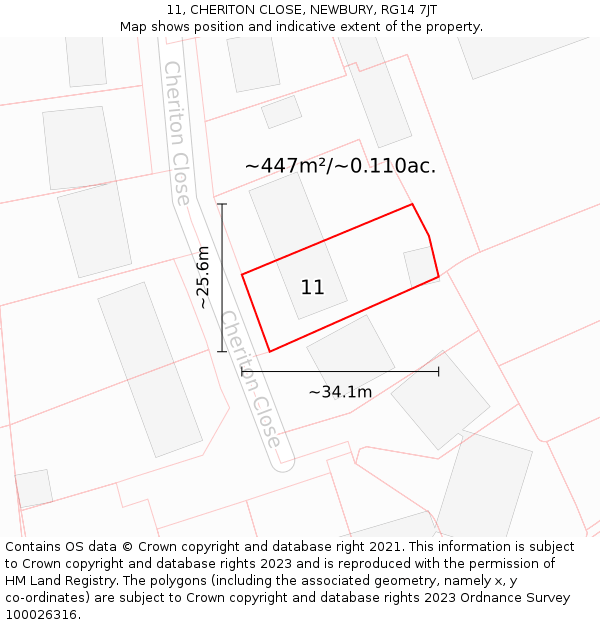 11, CHERITON CLOSE, NEWBURY, RG14 7JT: Plot and title map
