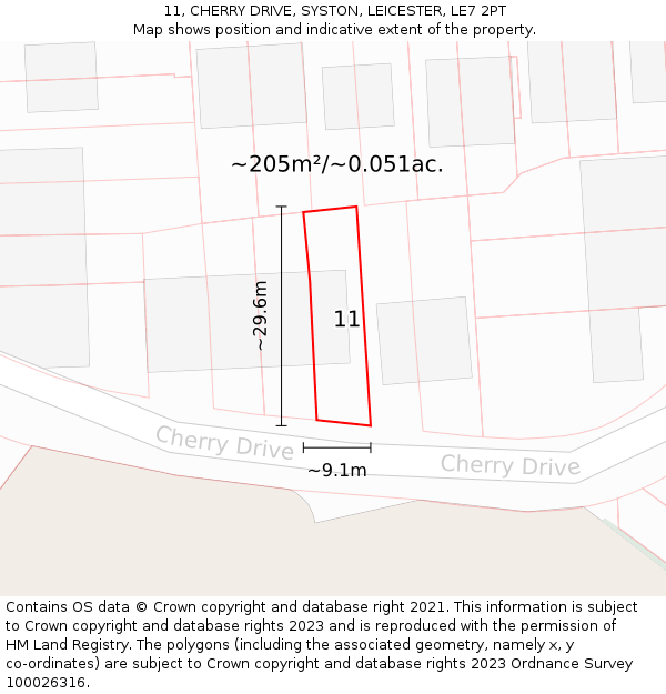 11, CHERRY DRIVE, SYSTON, LEICESTER, LE7 2PT: Plot and title map