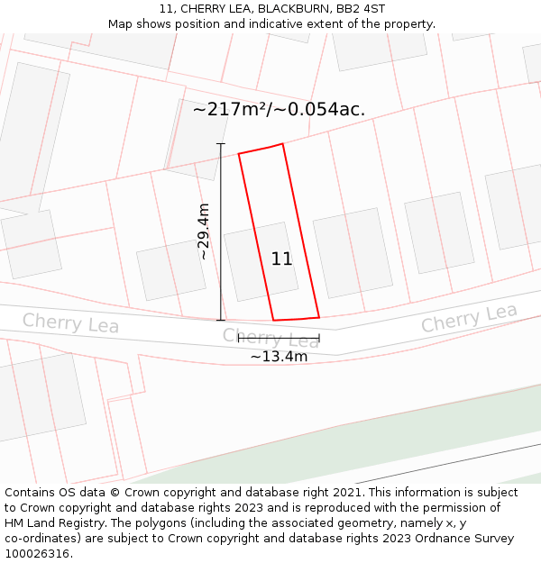 11, CHERRY LEA, BLACKBURN, BB2 4ST: Plot and title map