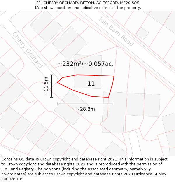 11, CHERRY ORCHARD, DITTON, AYLESFORD, ME20 6QS: Plot and title map