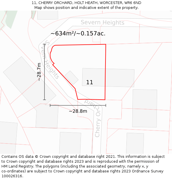 11, CHERRY ORCHARD, HOLT HEATH, WORCESTER, WR6 6ND: Plot and title map