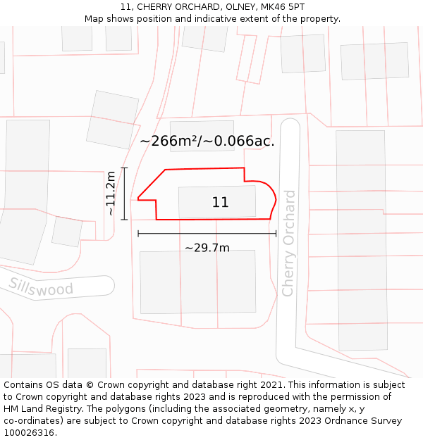 11, CHERRY ORCHARD, OLNEY, MK46 5PT: Plot and title map