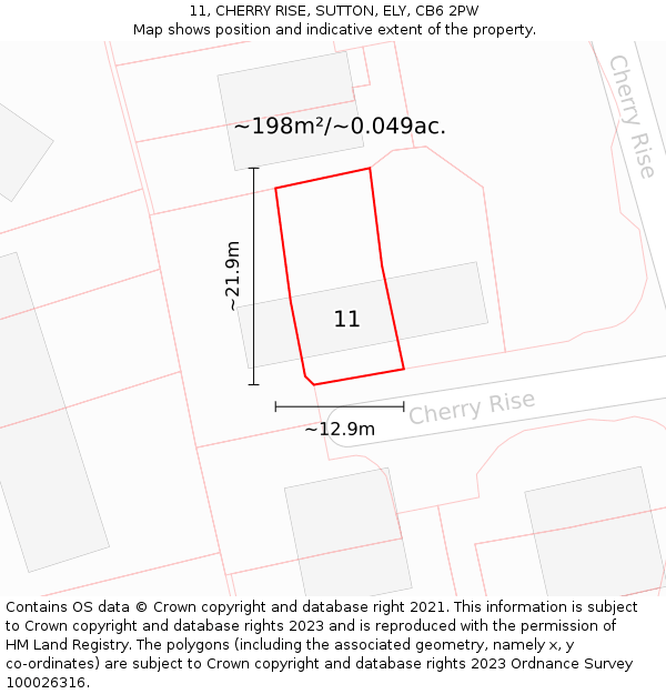 11, CHERRY RISE, SUTTON, ELY, CB6 2PW: Plot and title map