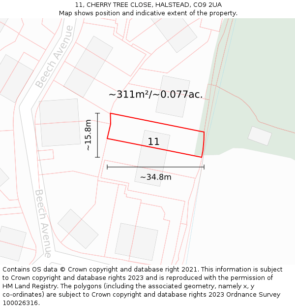 11, CHERRY TREE CLOSE, HALSTEAD, CO9 2UA: Plot and title map