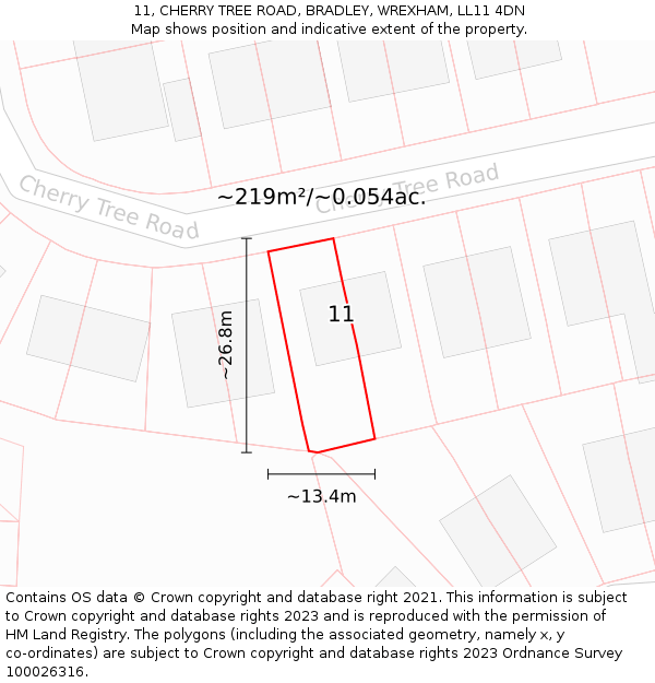 11, CHERRY TREE ROAD, BRADLEY, WREXHAM, LL11 4DN: Plot and title map
