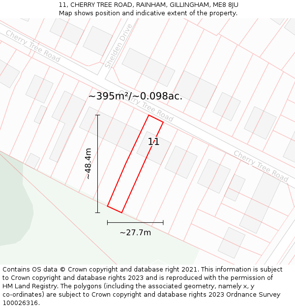 11, CHERRY TREE ROAD, RAINHAM, GILLINGHAM, ME8 8JU: Plot and title map