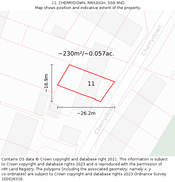 11, CHERRYDOWN, RAYLEIGH, SS6 9ND: Plot and title map