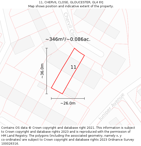 11, CHERVIL CLOSE, GLOUCESTER, GL4 6YJ: Plot and title map