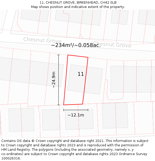 11, CHESNUT GROVE, BIRKENHEAD, CH42 0LB: Plot and title map