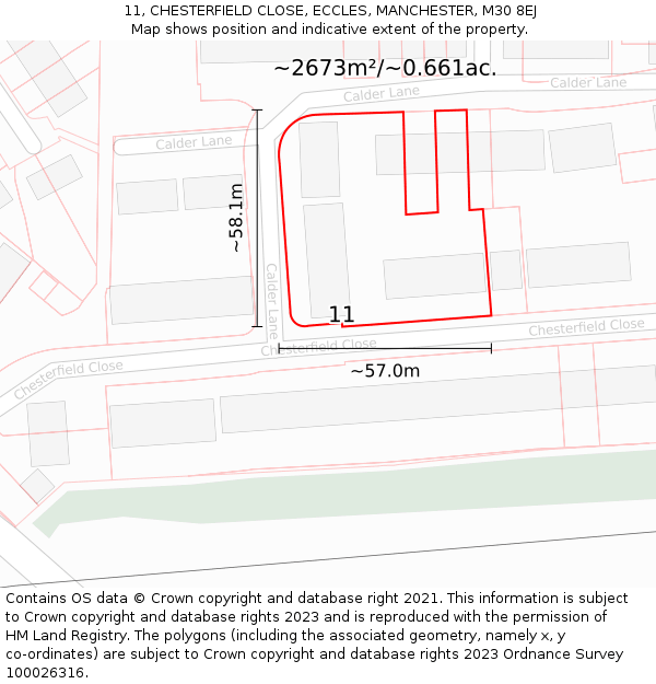 11, CHESTERFIELD CLOSE, ECCLES, MANCHESTER, M30 8EJ: Plot and title map